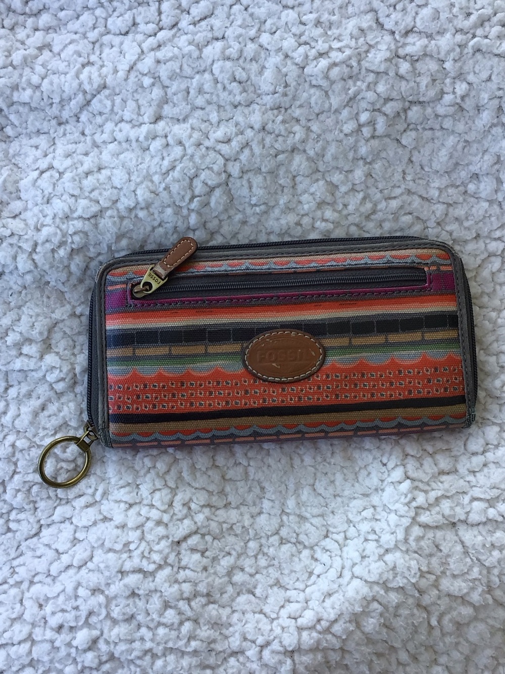 Vintage Fossil Multicolor Patterned Zip Wallet - with lots of pockets